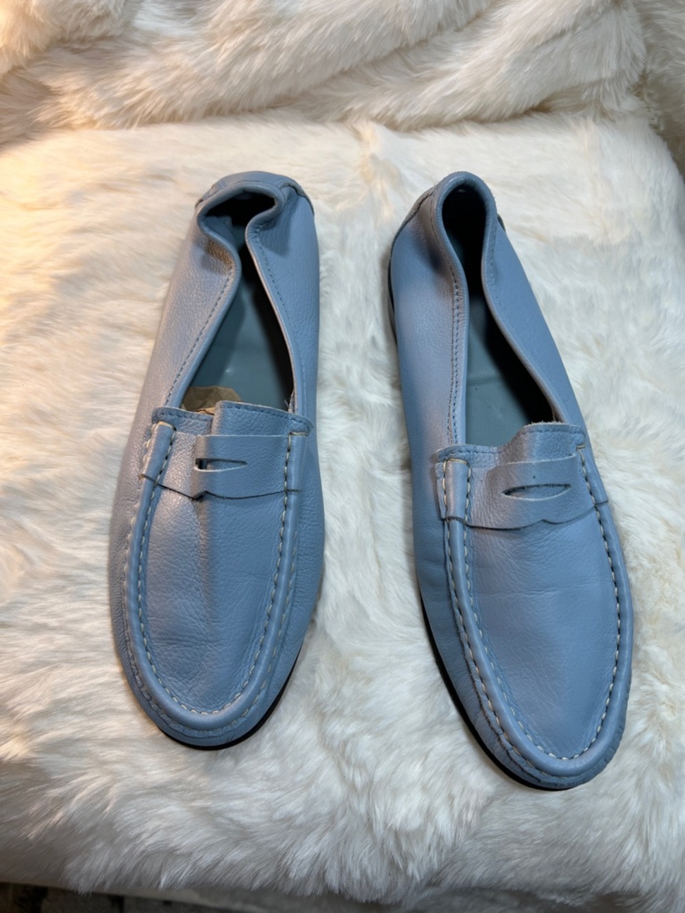 Italian Leather Penny Loafers in Light Blue - Picture 10 of 11